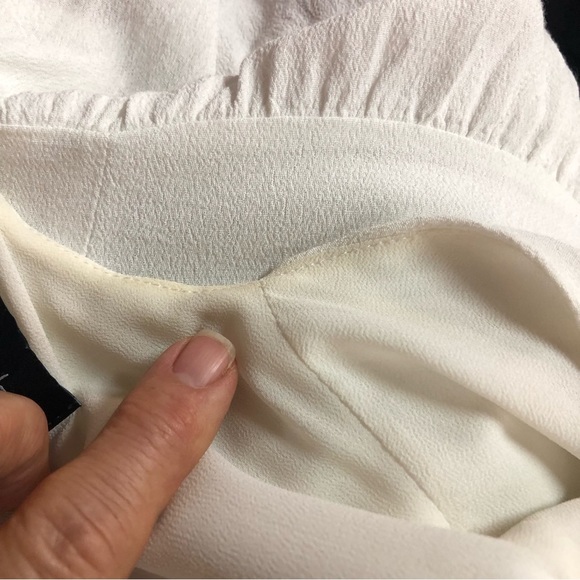 Bardot Women’s Dress Faux Wrap Lined Ruffled Hem & Sleeve Deep V Neck Soft White - Picture 9 of 10